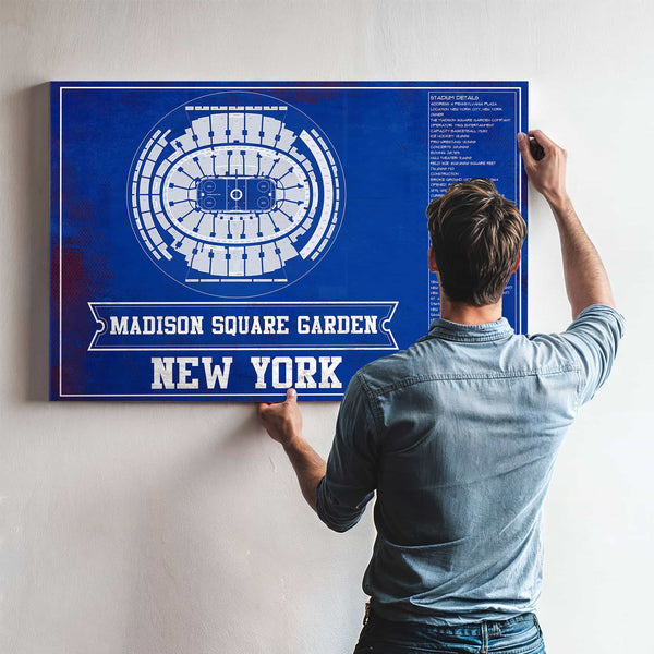 New York Rangers Team Colors - Madison Square Garden Vintage Hockey Blueprint NHL Print