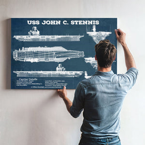 USS John C Stennis (CVN-74) Aircraft Carrier Blueprint Original Military Wall Art - Customizable
