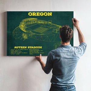 Vintage Autzen Stadium Blueprint - Oregon Ducks Football Print