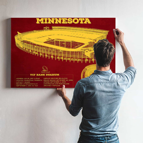Minnesota Gophers - Vintage TCF Bank Stadium  Blueprint Art Print