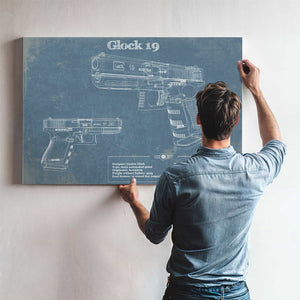 Glock 19 Blueprint Vintage Gun Print