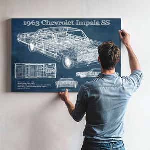 1963 Chevrolet Impala SS Hardtop Sport Coupe Blueprint Vintage Auto Print