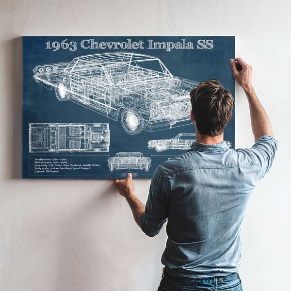 1963 Chevrolet Impala SS Hardtop Sport Coupe Blueprint Vintage Auto Print