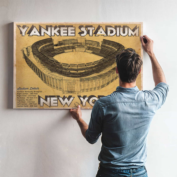 NY Yankees - Yankee Stadium Blueprint Vintage Baseball Print