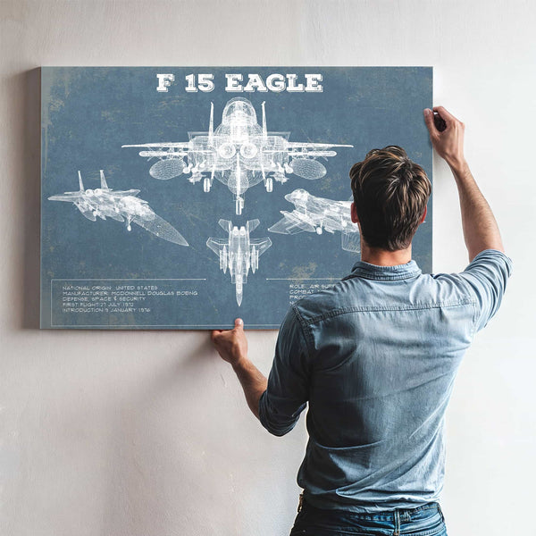 F-15 Eagle Vintage Aviation Blueprint Military Print - Custom Name and Squadron Text