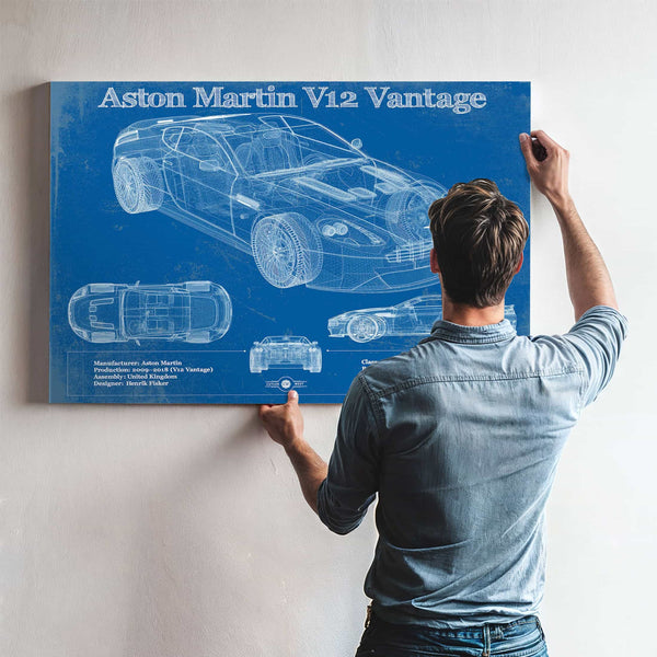 Original Aston Martin V12 Blueprint Vintage Auto Print