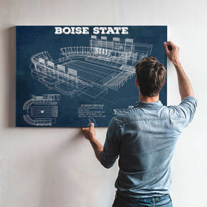 Boise State Broncos Art - Vintage Boise State Stadium Blueprint Art Print