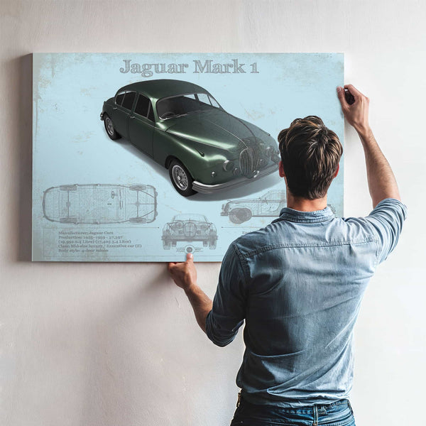Jaguar Mark 1 (Dark Green) Blueprint Vintage Auto Print