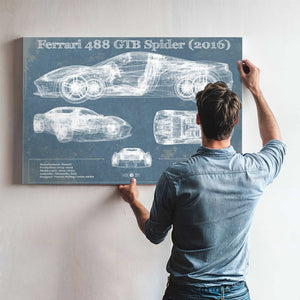 Ferrari 488 GTB Spider (2016) Blueprint Vintage Auto Print