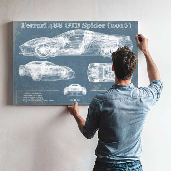 Ferrari 488 GTB Spider (2016) Blueprint Vintage Auto Print
