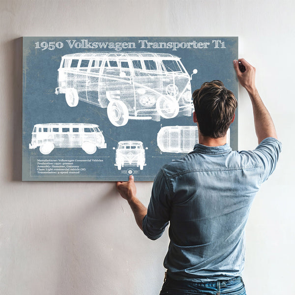 1950 Volkswagen Transporter T1 Vintage Blueprint Auto Print