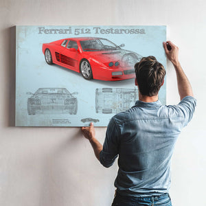 Ferrari 512 Testarossa Blueprint Vintage Auto Print