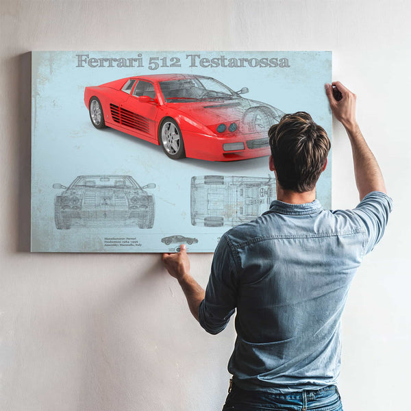 Ferrari 512 Testarossa Blueprint Vintage Auto Print