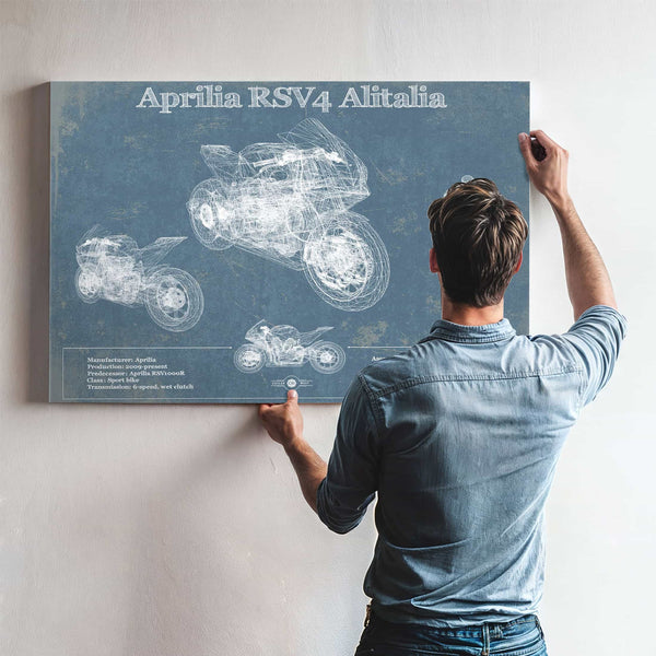 Aprilia RSV4 Alitalia Blueprint Motorcycle Patent Print