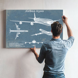 Airbus A320 Vintage Aviation Blueprint Print