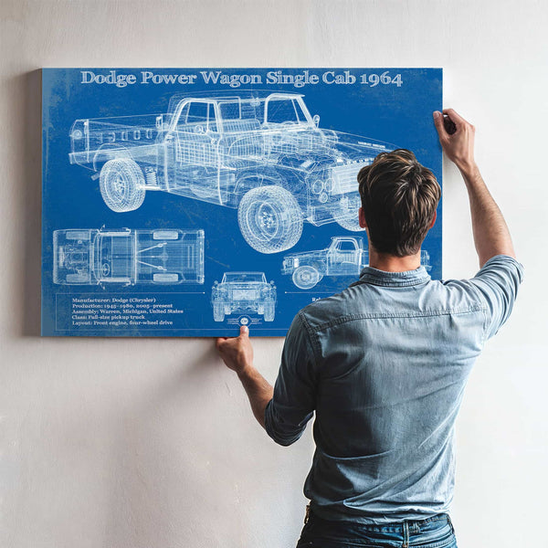 Dodge Power Wagon Single Cab 1964 Vintage Blueprint Auto Print