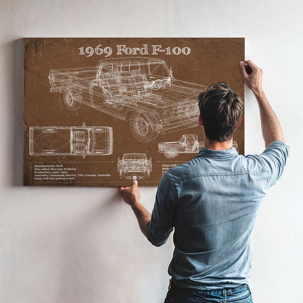 1969 Ford F-100 Pickup Vintage Blueprint Auto Print