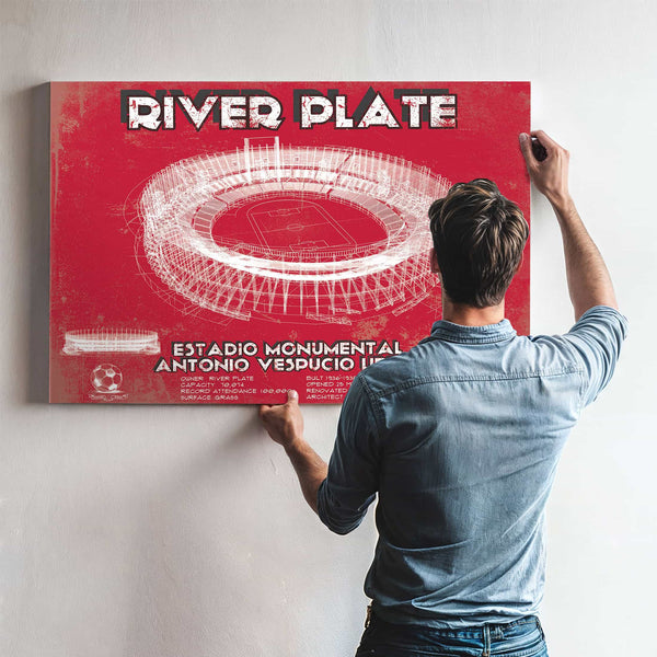 River Plate Estadio Monumental Antonio Vespucio Liberti Team Color Blueprint Soccer Print