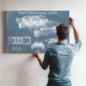 Ford Mustang 1966 Convertible Original Blueprint Art