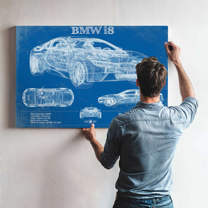 BMW I8 Vintage Blueprint Auto Print