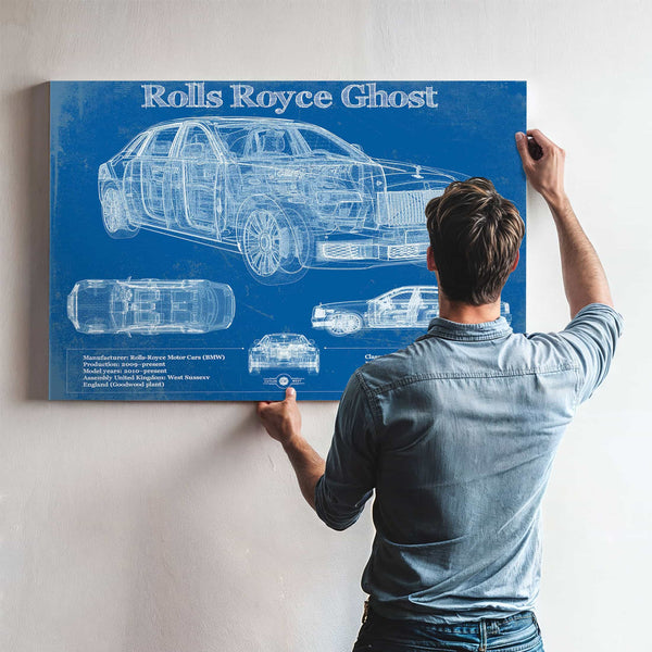 Rolls Royce Ghost 2018 Vintage Blueprint Auto Print