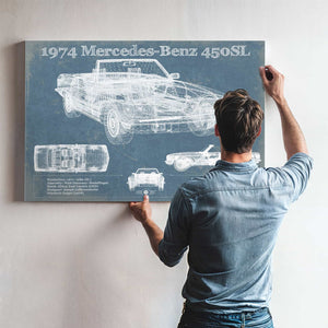 1974 Mercedes Benz 450SL Original Blueprint Art