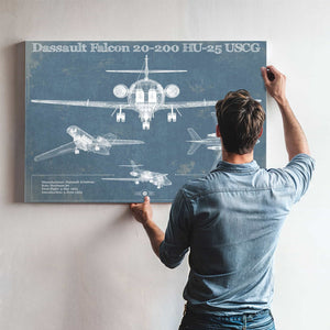 Dassault Falcon 20-200 HU-25 USCG Vintage Aviation Blueprint Print - Custom Pilot Name can be Added