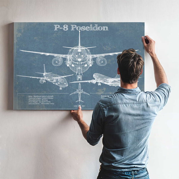P-8A Poseidon Aircraft Blueprint Original Military Wall Art
