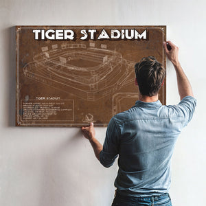 Tiger Stadium Art - LSU Tigers Vintage Stadium - Blueprint Art Print