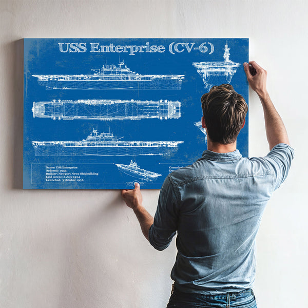 USS Enterprise (CV-6) Aircraft Carrier Blueprint Original Military Wall Art - Customizable