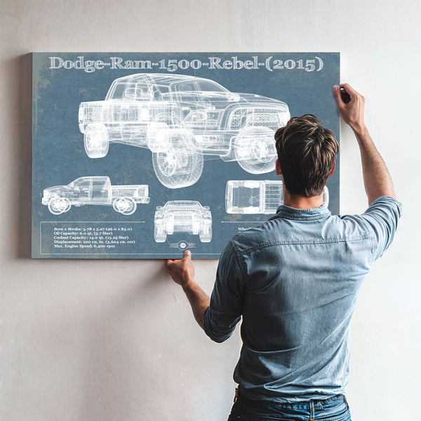 Dodge Ram 1500 Rebel (2015) Vintage Blueprint Auto Print