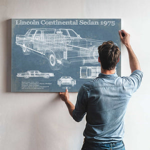 Lincoln Continental Sedan 1975 Vintage Blueprint Auto Print