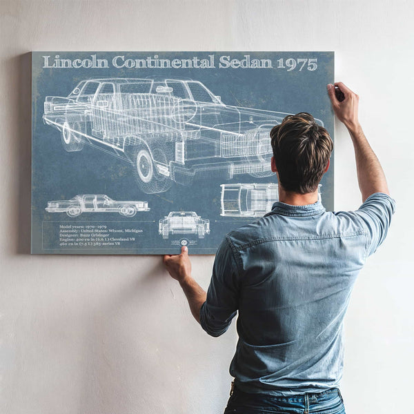 Lincoln Continental Sedan 1975 Vintage Blueprint Auto Print