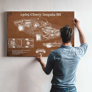 1969 Chevy Impala SS Vintage Blueprint Auto Print