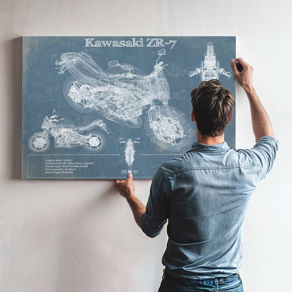 Kawasaki ZR-7 Vintage Blueprint Motorcycle Patent Print