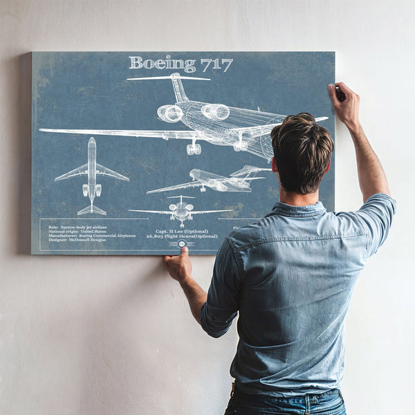 Boeing 717 Vintage Aviation Blueprint Print - Custom Pilot Name Can Be Added