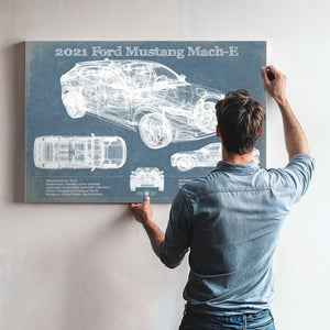2021 Ford Mustang Mach-E SUV Blueprint Vintage Auto Print