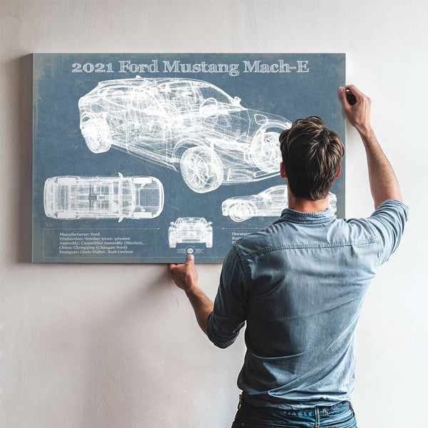 2021 Ford Mustang Mach-E SUV Blueprint Vintage Auto Print