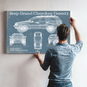 Jeep Grand Cherokee 2000 Vintage Blueprint Auto Print