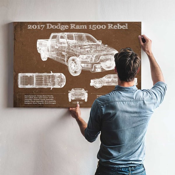 2017 Dodge Ram 1500 Rebel Truck Vintage Blueprint Auto Print