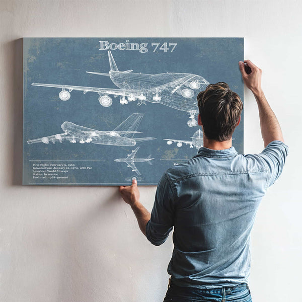 Boeing 747 Vintage Aviation Blueprint Print - Custom Pilot Name Can Be Added