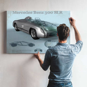 Mercedes Benz 300 SLR Vintage Blueprint Auto Print