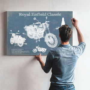 Royal Enfield Classis 350 And 500 Blueprint Motorcycle Patent Print
