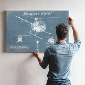 Hughes 269C Helicopter Vintage Aviation Blueprint Print