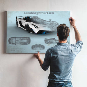 Lamborghini Sc20 Blueprint Vintage Auto Print