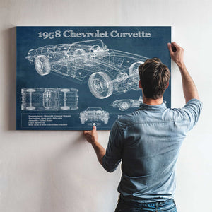 1958 Chevrolet Corvette C1 Blueprint Vintage Auto Print
