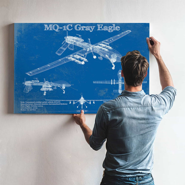 UAV MQ-1C Gray Eagle Vintage Aviation Blueprint Military Print