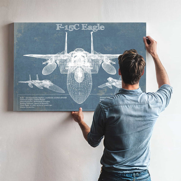 F-15C Eagle Vintage Aviation Blueprint Military Print - Custom Name and Squadron Text