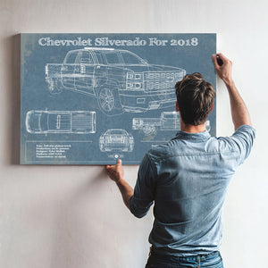 Chevrolet Silverado 2018 Blueprint Vintage Truck Patent Print