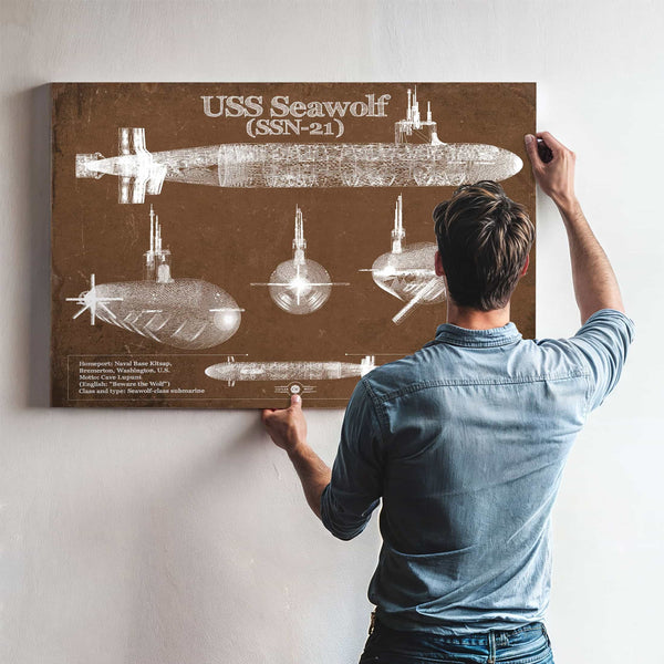 USS Seawolf (SSN-21) Blueprint Original Military Wall Art - Customizable